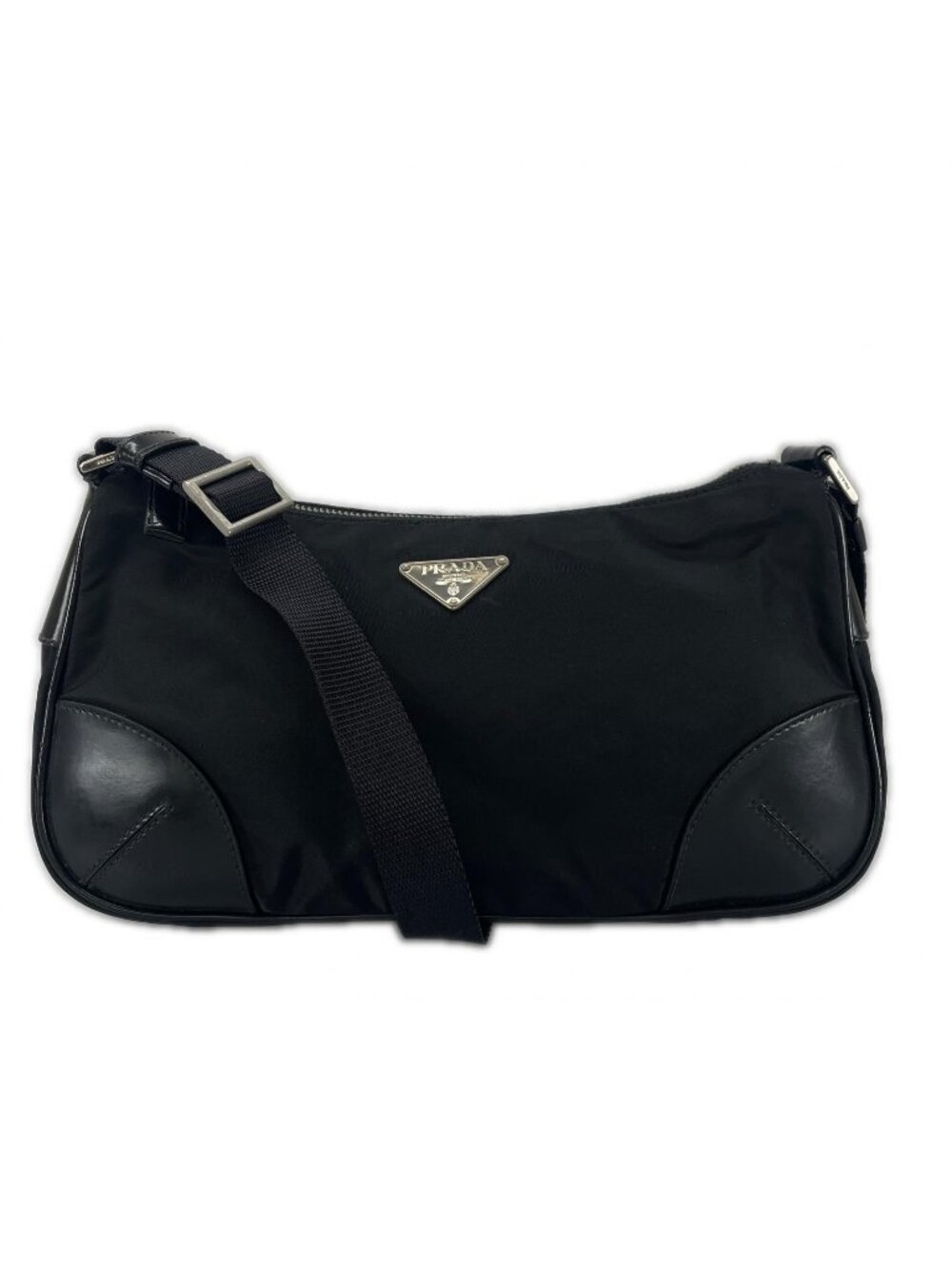 Prada Hobo Triangle Logo Shoulder Bag Nylon Black
